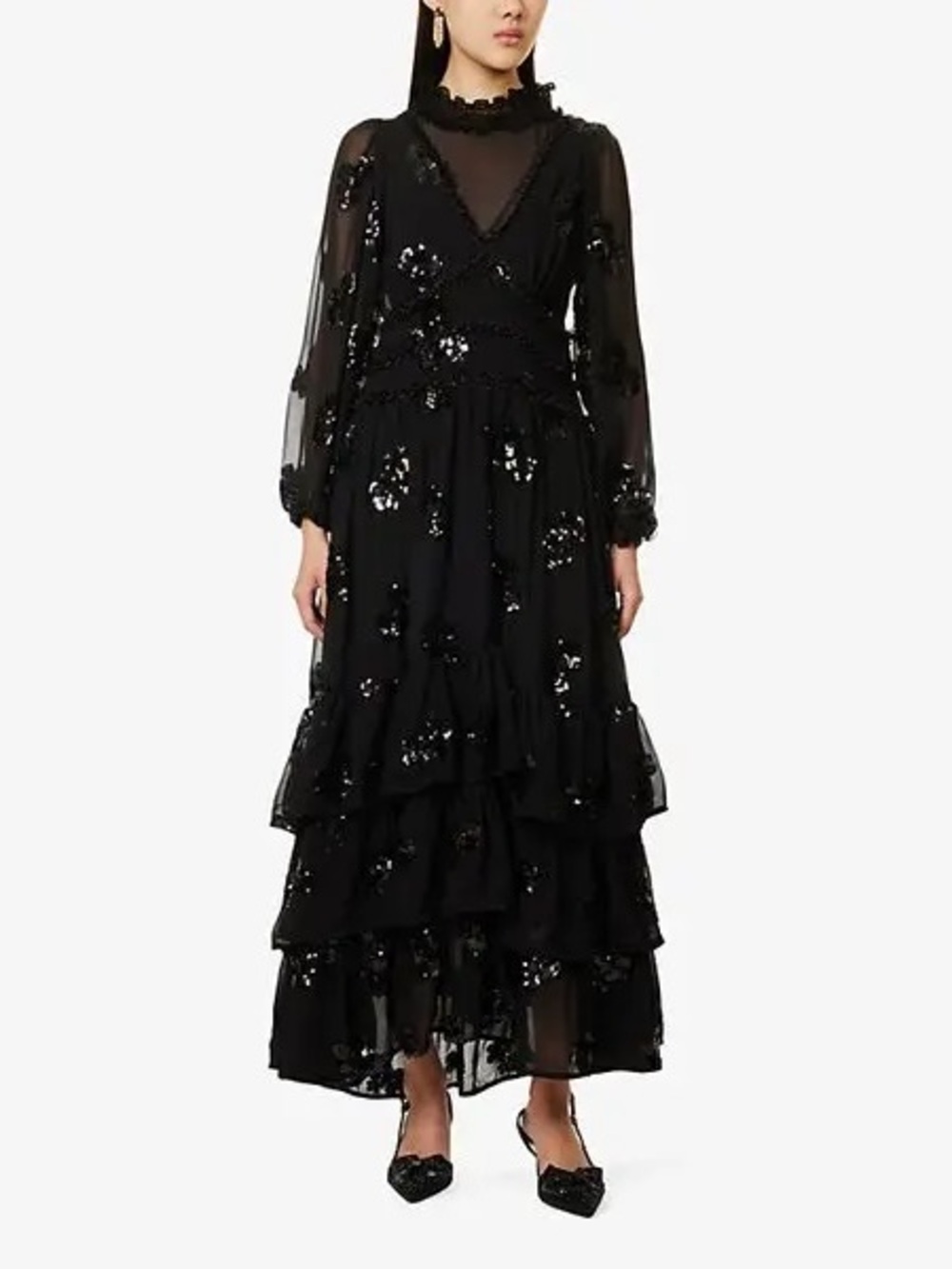 RARE DREAM SISTER JANE Gala Sequin Flower Black Tie MAXI Evening Event DRESS XS - Picture 3 of 8